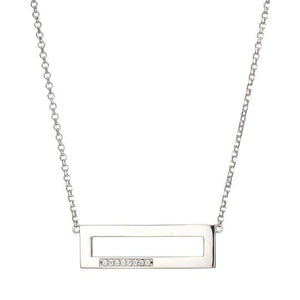 Sterling Silver Horizontal Rectangular Necklace with CZ