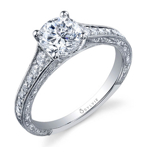 Desirae - Round Hand Engraved Engagement Ring