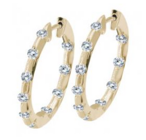 Yellow Gold Inside/Outside Diamond Hoop Earrings