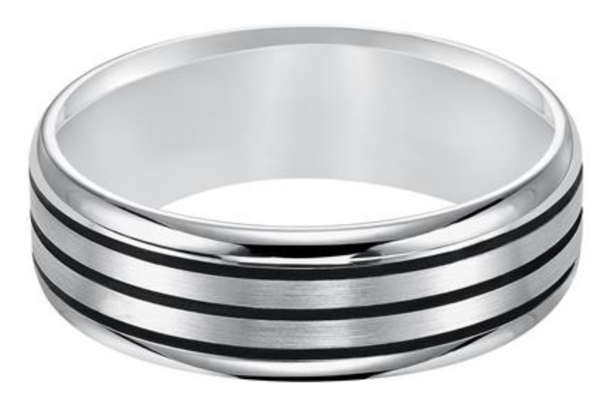 7mm White Gold with Engraved Lines Wedding Band